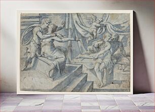 Πίνακας, A loving couple on a bed is revealed by a putto to a Roman soldier and his wife by Giovanni Bellini