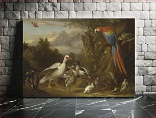Πίνακας, A Macaw, Ducks, Parrots and Other Birds in a Landscape