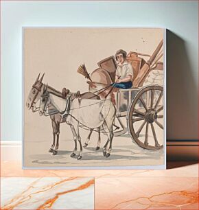 Πίνακας, A man driving a cart pulled by mules, from a group of drawings depicting Peruvian dress