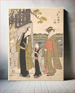 Πίνακας, A Man with a Boy and a Geisha Visiting the Kinryusan Temple