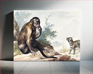 Πίνακας, A Monkey Sitting on a Rock Looking at a Civet (1764) by Aert Schouman