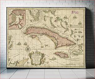 Πίνακας, A new chart of the seas surrounding the island of Cuba, with the soundings, currents, ships, courses &c. and a map of the island itself lately made by an officer in the Navy