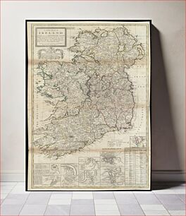 Πίνακας, A new map of Ireland divided into its provinces, counties and baronies, wherein are distinguished the bishopricks, borroughs, barracks, bogs, passes, bridges &c