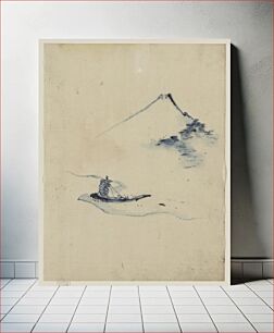 Πίνακας, [A person in a small boat on a river with Mount Fuji in the background]