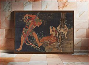 Πίνακας, A Priest (Kōbō Daishi) practicing the Tantra, a demon before him, and a wolf behind by Katsushika Hokusai