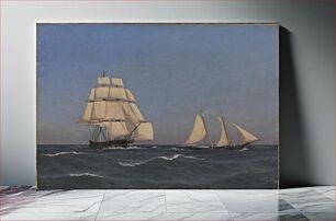 Πίνακας, A privateer schooner eluding a pursuing frigate by C.W. Eckersberg