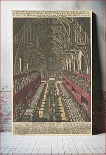 Πίνακας, A Prospect of the Inside of Westminster, Shewing how the King and Queen with the Nobility and others did sit at Dinner on the Day of the Coronation