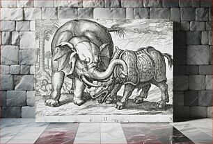 Πίνακας, A Rhinoceros Fighting an Elephant by Hendrik Hondius I and Antonio Tempesta