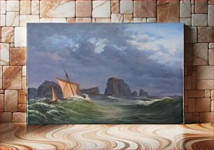 Πίνακας, A Shetland fishing boat in stormy weather north of the Orkney Islands by Anton Melbye