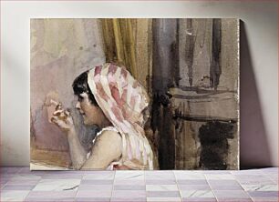 Πίνακας, A smoking girl, study from spain, 1881, by Albert Edelfelt