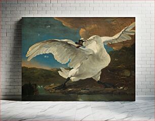 Πίνακας, A swan protects her nest against a dog. The scene was later turned into a political allegory by refering to the swan as Grand Pensionary Johan de Witt, protecting Holland against the Enemy