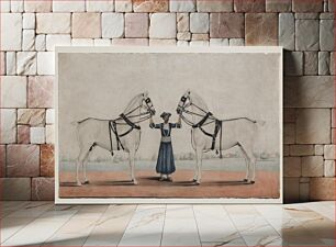 Πίνακας, A Syce (Groom) Holding Two Carriage Horses attributed to Shaikh Muhammad Amir of Karraya