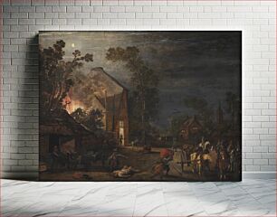 Πίνακας, A village is looted at night by Esaias Van De Velde