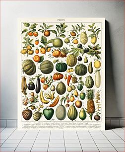 Πίνακας, A vintage illustration of a wide variety of fruits and vegetables from the book, Nouveau Larousse Illustre (1898), by Larousse,