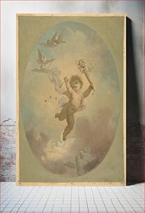 Πίνακας, A winged putto and turtle doves by Jules-Edmond-Charles Lachaise and Eugène-Pierre Gourdet
