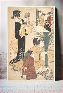 Πίνακας, A Woman and a Man Arranging Flowers for the Tsukimi (Moon Festival) by Utamaro Kitagawa (1754–1806)
