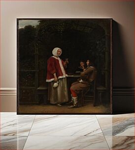 Πίνακας, A Woman and Two Men in an Arbor by Pieter de Hooch