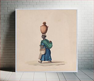 Πίνακας, A woman carrying a vessel on her head and a child on her back, from a group of drawings depicting Peruvian dress