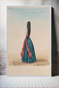 Πίνακας, A woman wearing the saya and manto standing in profile, from a group of drawings depicting Peruvian dress attributed to Francisco (Pancho) Fierro