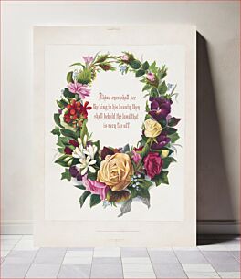 Πίνακας, A wreath of flowers encompassing a Biblical verse from Isaiah 33:17 (1874) in high resolution by L. Prang & Co