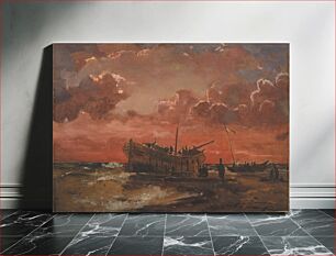 Πίνακας, A wreck on the west coast of Jutland at sunset by Carl Frederik Sørensen