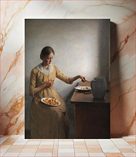 Πίνακας, A young girl cleaning chanterelles by Peter Vilhelm Ilsted