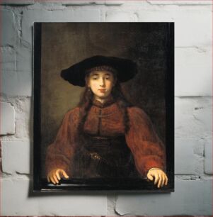Πίνακας, A young woman with her hands resting on the picture frame by Rembrandt van Rijn
