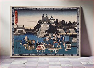 Πίνακας, Act III: Bannai, Retainer of Moronao, with List of Presents to Appease Moronao, Watched by Honzō at Left by Utagawa Hiroshige
