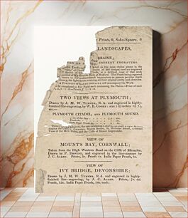 Πίνακας, Advertisement for 'List of New Prints and Engraved Works published by W.B. Cooke 9 Soho Square'