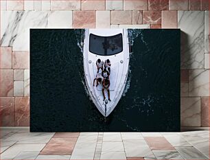 Πίνακας, Aerial View of a Boat with People Αεροφωτογραφία ενός σκάφους με ανθρώπους