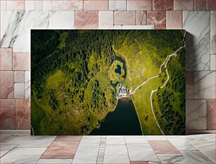 Πίνακας, Aerial View of Forest and Lake Εναέρια άποψη του δάσους και της λίμνης