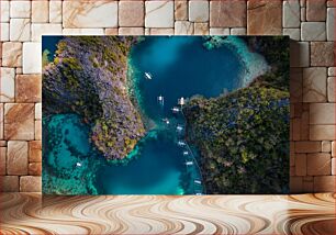 Πίνακας, Aerial View of Tropical Island and Boats Αεροφωτογραφία του τροπικού νησιού και των σκαφών