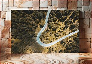 Πίνακας, Aerial View of Winding Road Through Forest Αεροφωτογραφία του ελικοειδή δρόμου μέσα από το δάσος
