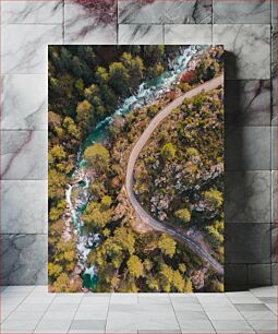 Πίνακας, Aerial View of Winding Road through Forest Αεροφωτογραφία του ελικοειδή δρόμου μέσα από το δάσος