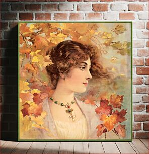 Πίνακας, Aesthetic woman in Autumn, chromolithograph print