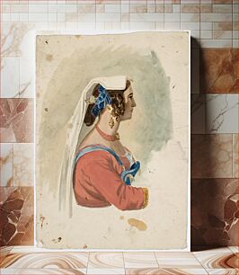 Πίνακας, Aihe italiasta: huivipäisen naisen rintakuva, profiili, 1840 - 1873, by Robert Wilhelm Ekman