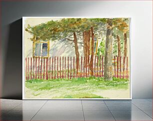 Πίνακας, Aita ja puita, joiden takana pilkottaa valkoisen rakennuksen seinä, Maria Wiik