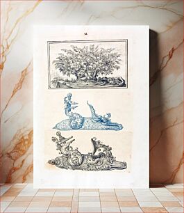 Πίνακας, Album Page with Designs for Floral Ornament and Two Gunlocks