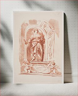 Πίνακας, Allegorical female figure in robes with key, tiara and staff (?).Standing in a niche.Below, two angel children and a shield (?) by Jacques François Joseph Saly