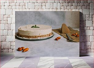 Πίνακας, Almond Cheesecake on Rustic Table Cheesecake αμυγδάλου σε ρουστίκ τραπέζι