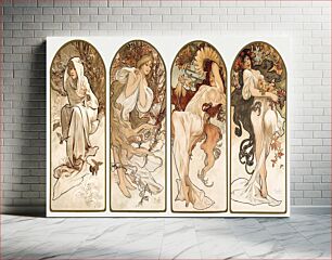 Πίνακας, Alphonse Maria Mucha's The Seasons (1897). Famous Art Nouveau artwork, original from The Art Institute of Chicago