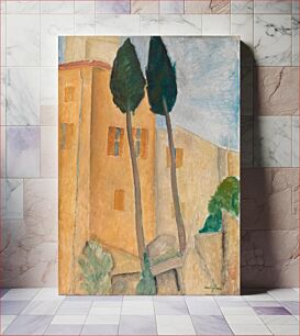 Πίνακας, Amedeo Modigliani's Cypresses and Houses at Cagnes (Cyprès et maisons à Cagnes) (1919)
