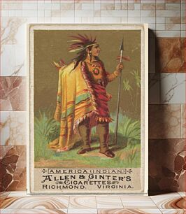 Πίνακας, America (Indian), from the Natives in Costume series (N16) for Allen & Ginter Cigarettes Brands, issued by Allen & Ginter