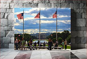 Πίνακας, American Flags in Cityscape Αμερικανικές σημαίες στο αστικό τοπίο