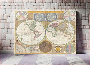 Πίνακας, An absolutely stunning and monumental double hemisphere wall map of the world by Samuel Dunn dating to 1794