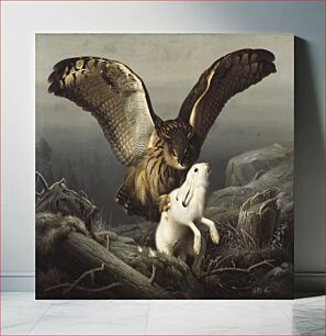 Πίνακας, An eagle-owl seizes a hare, 1860, by Ferdinand von Wright