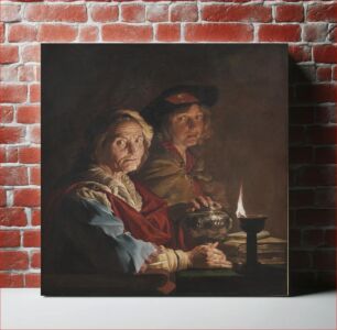 Πίνακας, An old woman and a youth in the glow of an oil lamp by Matthias Stom