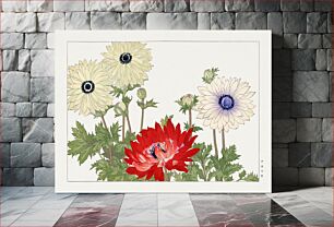 Πίνακας, Anemone flower woodblock painting