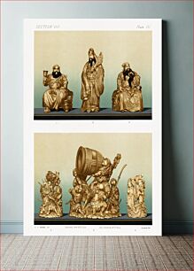 Πίνακας, Antique Print of Ivory Carvings from section VIII plate III. by G.A. Audsley-Japanese sculpture
