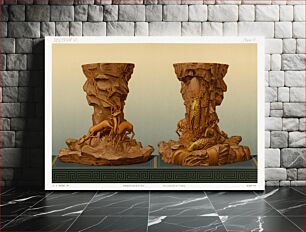 Πίνακας, Antique print of two terracotta sculptures from section VI plate V. by G.A. Audsley-Japanese sculpture